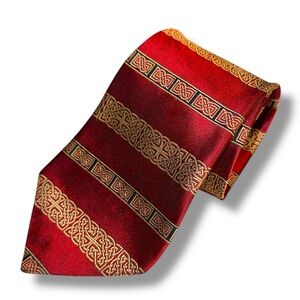 Patrick Francis Ireland Pure Silk Tie Red Gold Celtic Knot Luxury Necktie